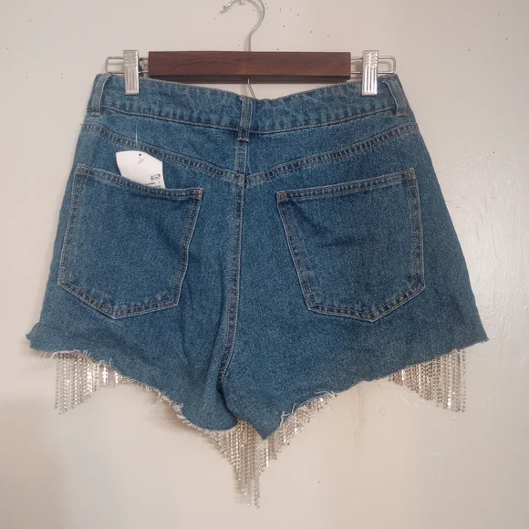 Forever 21 Women's Rhinestone Fringe Denim Shorts NWT - Picture 4 of 5